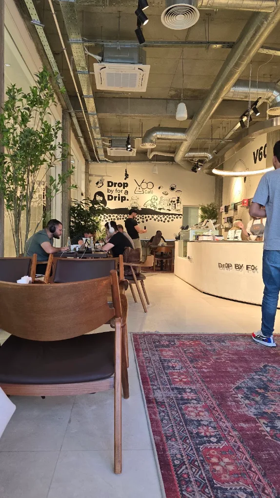 Industrial interior seating and counter at V60 Café